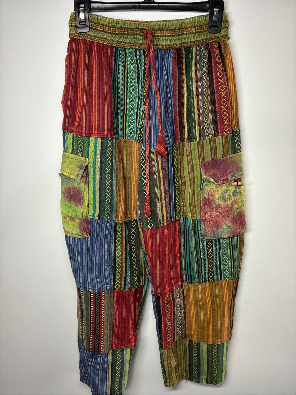Patchwork Multicolor Wide-Leg Pants with Drawstring Waist